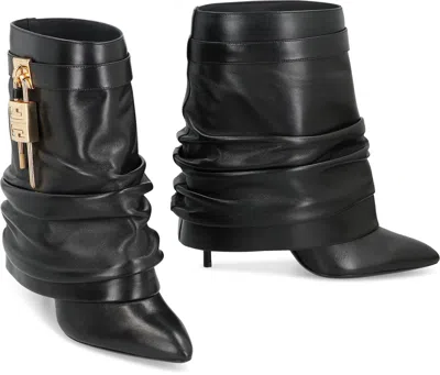 Givenchy Women Black Nappa Leather Shark Lock Stiletto Ankle Boots In Multi