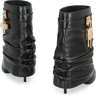 Givenchy Women Black Nappa Leather Shark Lock Stiletto Ankle Boots In Multi