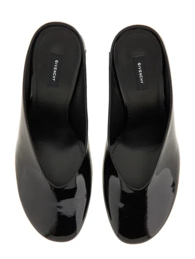 Givenchy Glossy Finish Curved Heel Pointed Toe Mules In Black