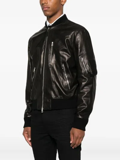 Givenchy Leather Bomber Jacket Puffer Jackets Black In Brown