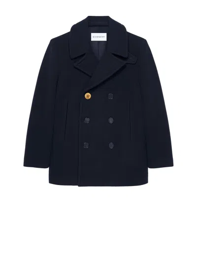 Givenchy Blue Wool Coat In Multi