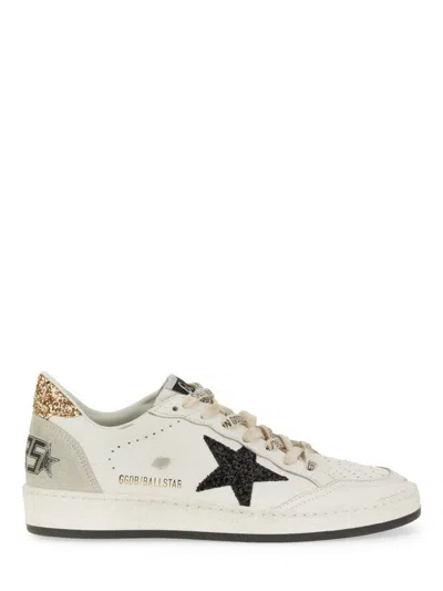 Golden Goose Ballstar White Low Top Sneakers With Glittered Star Patch On The Side And Glittered Heel With Logo L