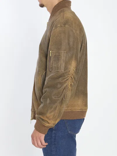 Golden Goose Brown Jacket With Sleeve Pocket And Distressed Effects In Leather Woman In Brown
