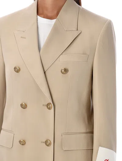 Golden Goose Womens Double-breasted Blazer In Sand With Gold Heraldic Buttons In Animal Print