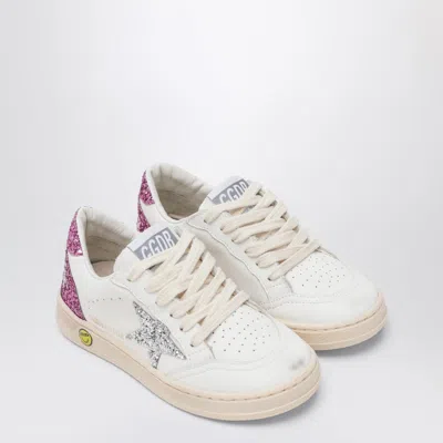 Golden Goose White Leather Ball Star Sneakers With Silver/pink Glitter