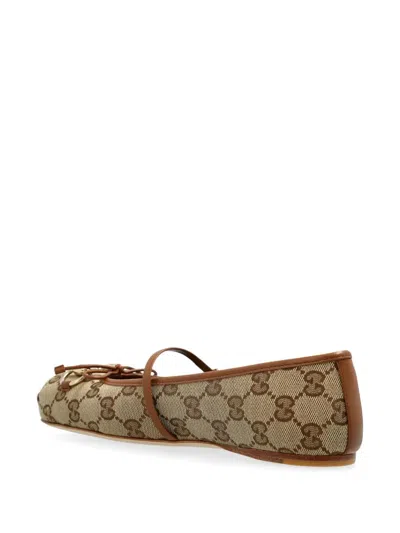 Gucci Women Gg Fabric Ballerinas With Iconic Horsebit In Brown
