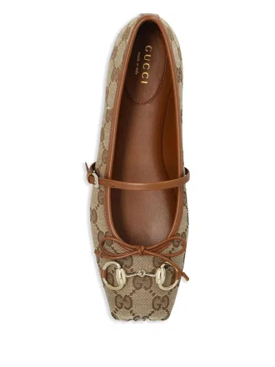 Gucci Women Gg Fabric Ballerinas With Iconic Horsebit In Brown