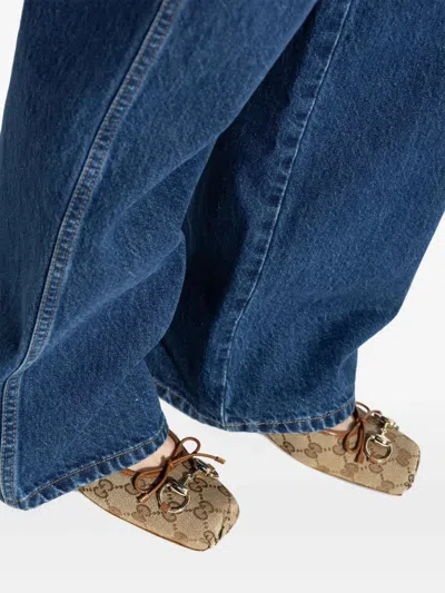 Gucci Women Gg Fabric Ballerinas With Iconic Horsebit In Brown