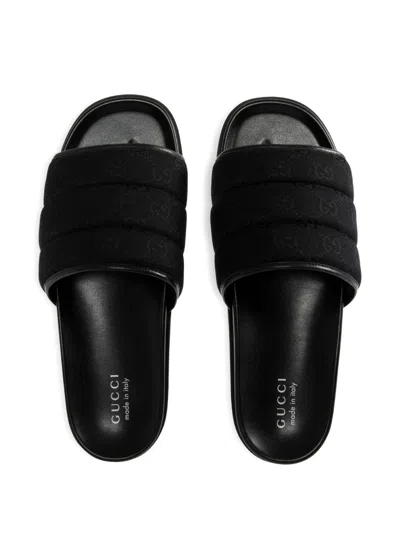 Gucci Gg-patterned Padded Slide Sandals In Black