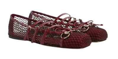 Gucci Net Nappa Triple-strap Horsebit Ballerina Flats In Red