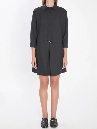 Gucci Womens Horsebit Long-sleeves Wool Mini Dress Ardesia Grey In Black