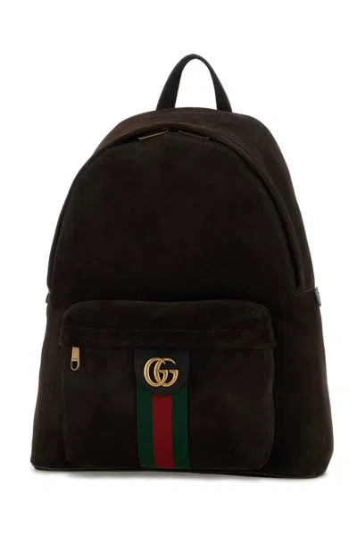 Gucci Men Dark Brown Suede Medium Ophidia Backpack
