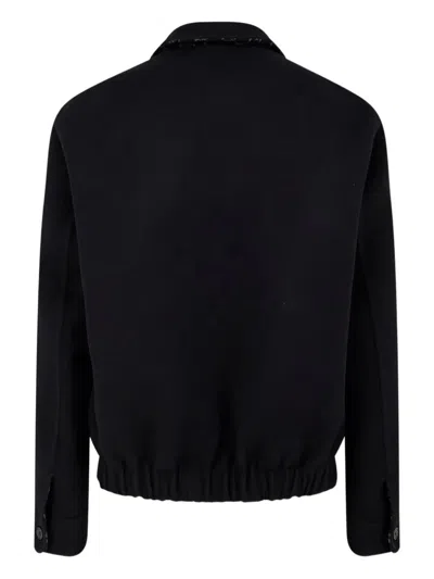 Gucci Men Black Jacket With Classic Collar And Web Motif On The Waist In Cotton Man