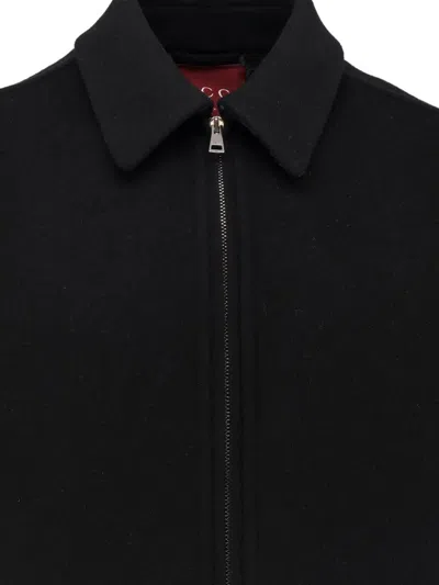 Gucci Men Black Jacket With Classic Collar And Web Motif On The Waist In Cotton Man