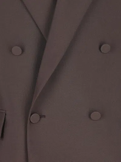 Gucci Double-breasted Jacket In Technical Panama In Brown