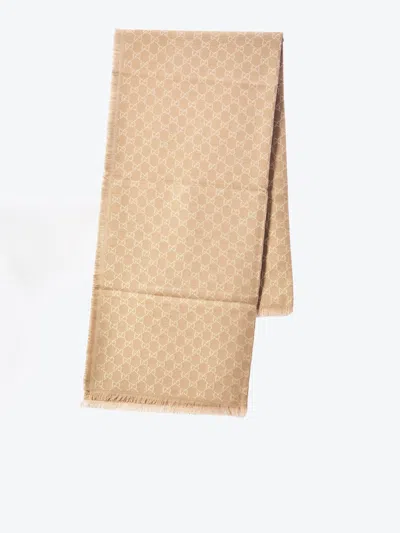 Gucci Embroidered Wool Blend Scarf In Neutral