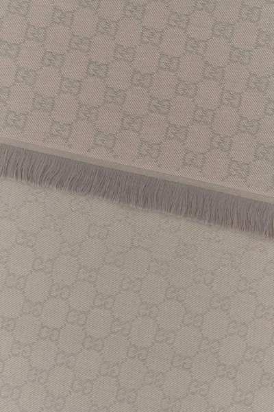 Gucci Embroidered Wool Scarf In Gray