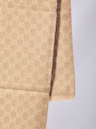 Gucci Embroidered Wool Blend Scarf In Neutral
