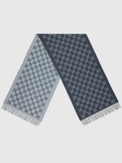 Gucci Gg Blue Cashmere Scarf In Blue