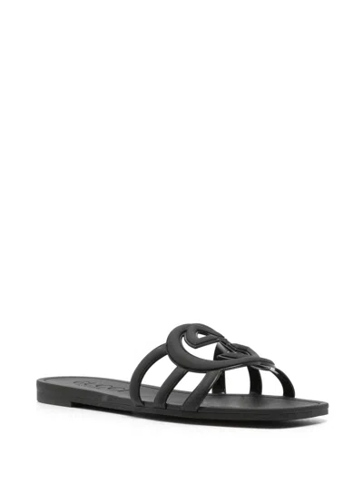 Gucci Gg Interlocking Slides In Black