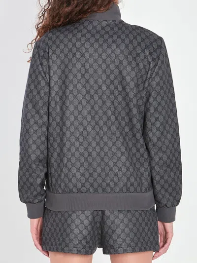 Gucci Grey Sweatshirt With High Neck And All-over Gg Print In Tech Fabric Woman In Gray
