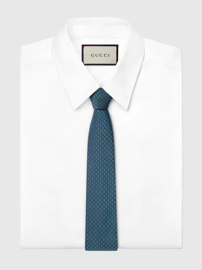 Gucci Silk Jacquard Tie Hexagonal Pattern In Blue