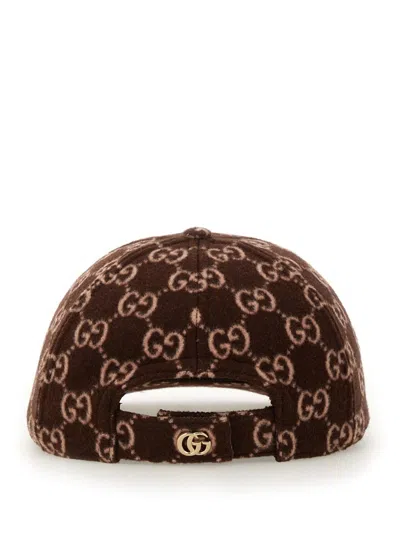 Gucci Gg Canvas Wool Baseball Cap In Brown