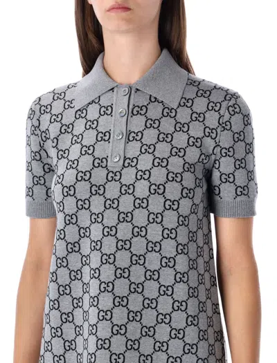 Gucci Gg Monogram Polo Reversible Mini Dress In Gray
