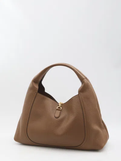 Gucci Brown Softbit Grained Calf Leather Shoulder Bag In Nude
