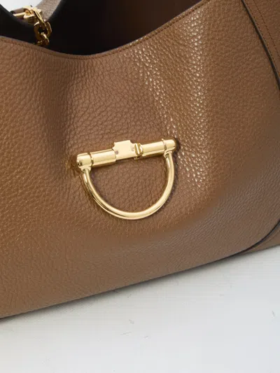 Gucci Brown Softbit Grained Calf Leather Shoulder Bag In Nude