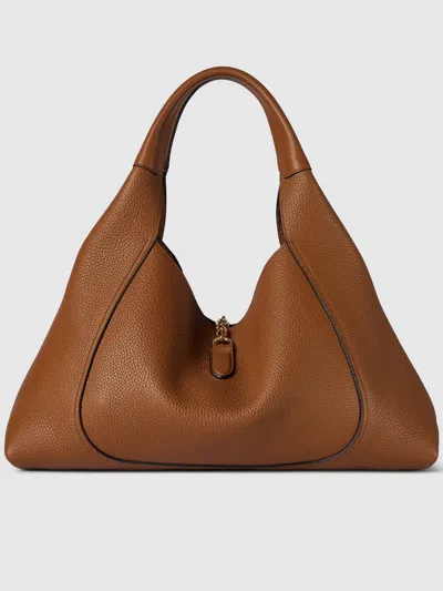 Gucci Brown Softbit Grained Calf Leather Shoulder Bag In Nude