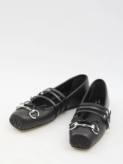 Gucci Ppa Leather Ballet Flats With Horsebit In Black