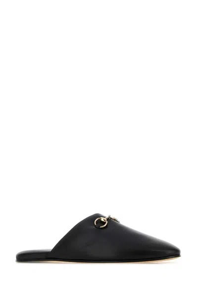 Gucci Women Black Nappa Leather Mules With Horsebit
