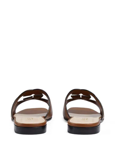 Gucci Interlocking G Cutout Leather Sandal In Brown