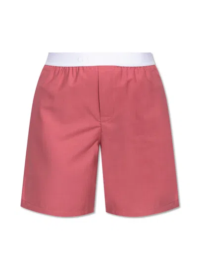 Gucci Logo Waistband Wool Shorts In Pink