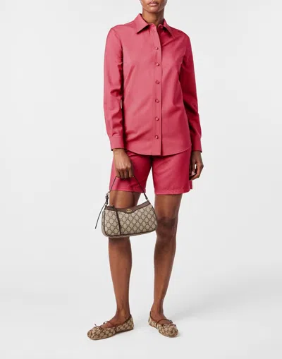 Gucci Logo Waistband Wool Shorts In Pink