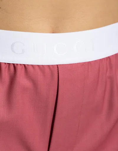 Gucci Logo Waistband Wool Shorts In Pink