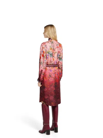 Gucci Bordeaux Gradient Dress With Removable Belt And All-over Flora Print In Silk Woman In Multi