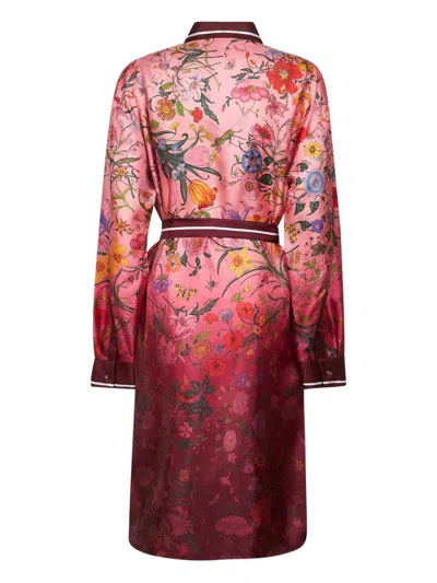 Gucci Bordeaux Gradient Dress With Removable Belt And All-over Flora Print In Silk Woman In Multi