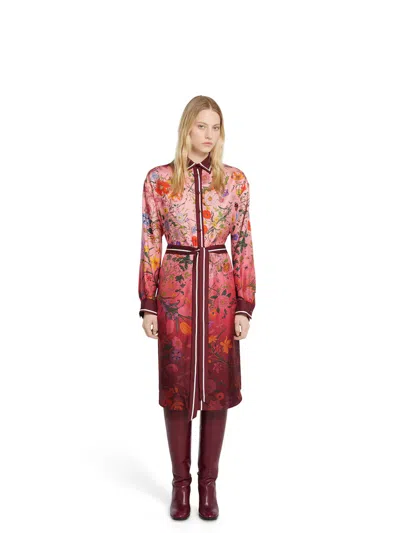 Gucci Bordeaux Gradient Dress With Removable Belt And All-over Flora Print In Silk Woman In Multi