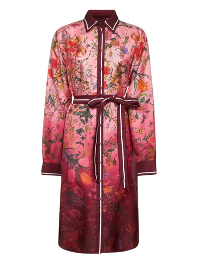 Gucci Bordeaux Gradient Dress With Removable Belt And All-over Flora Print In Silk Woman In Multi