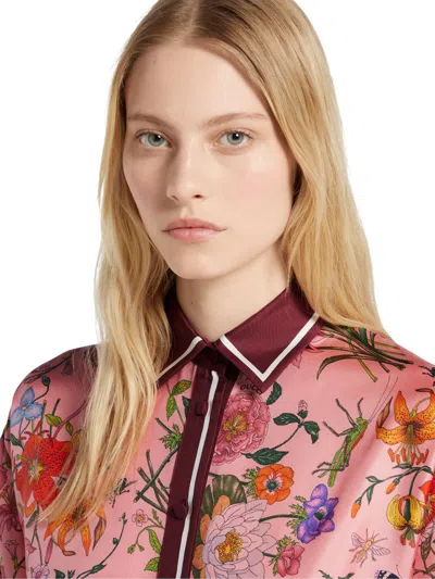 Gucci Bordeaux Gradient Dress With Removable Belt And All-over Flora Print In Silk Woman In Multi