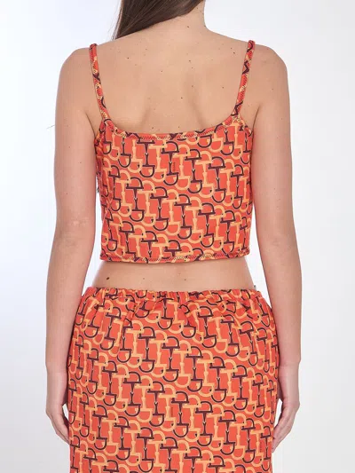 Gucci Orange Top With Spaghetti Straps And All-over Horsebit Print In Cotton Woman In Animal Print