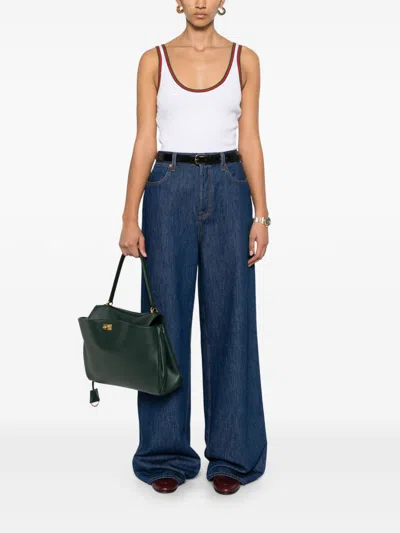 Gucci Women White Ribbed Top With Web Detail On The Edges In Cotton Woman