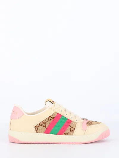 Gucci Screener Leather Sneakers In White