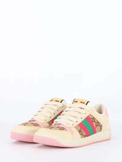 Gucci Screener Leather Sneakers In White
