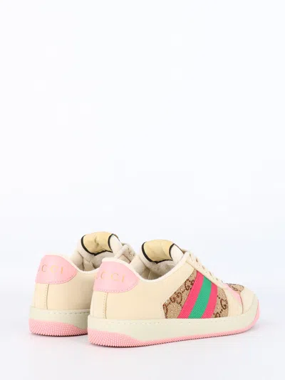 Gucci Screener Leather Sneakers In White