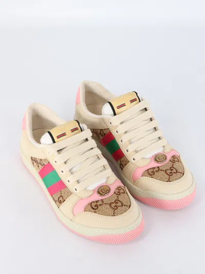 Gucci Screener Leather Sneakers In White