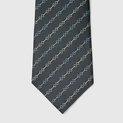 Gucci Silk Jacquard Tie With Clamp In Green