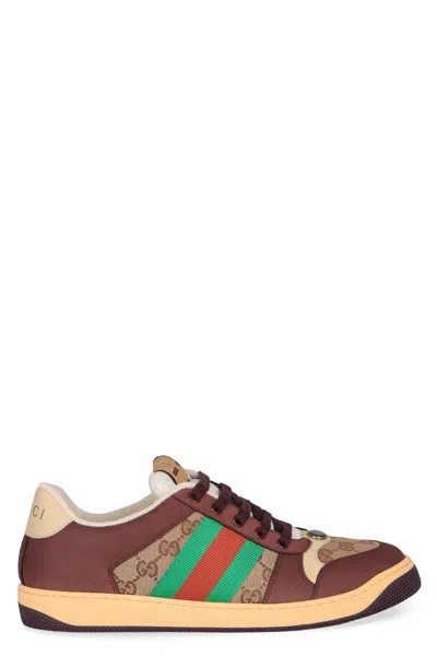 Gucci Men Gg Fabric Leather Sneakers In Multi